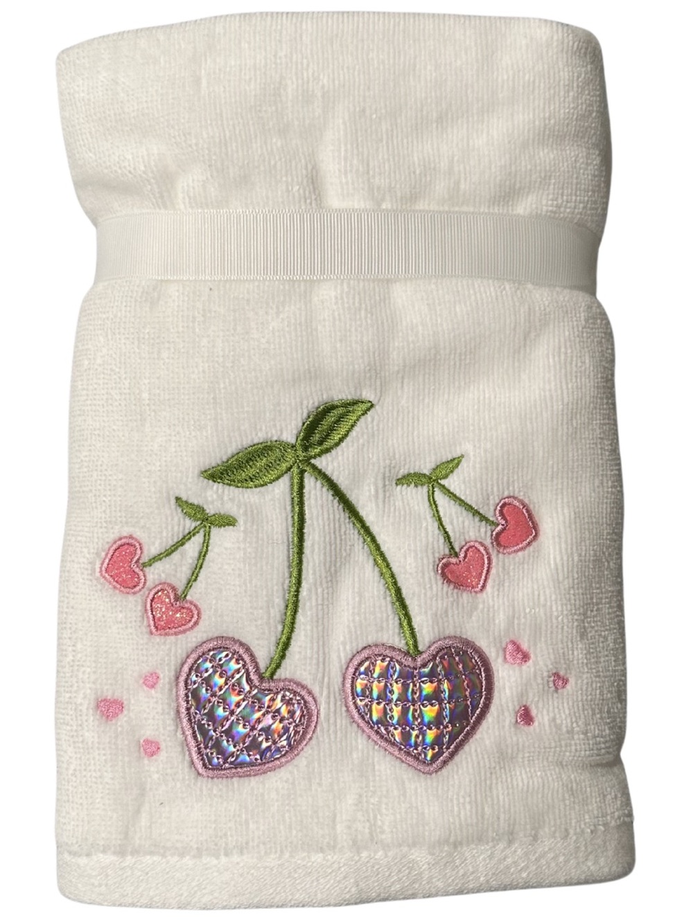 Truly Lou 100% Cotton Disco Ball Pink Heart Cherry Set of 2 Hand Towels NWT - Picture 3 of 6